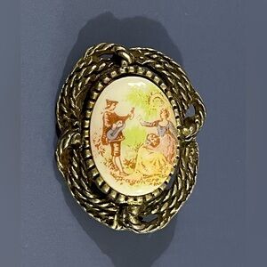 Brass Brooch with Artistic Scene